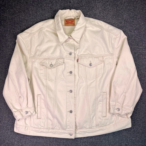 Levis Trucker Jacket Womens 2XL Vanilla Denim Jean Button Front Oversized - Picture 1 of 16